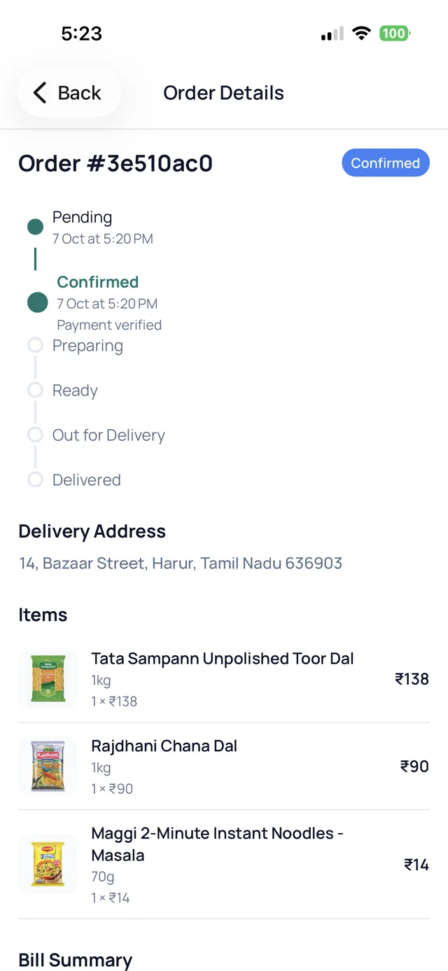 Order tracking in the Martly app